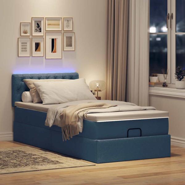 ARDEBO.de - Ottoman-Bett mit Matratze Blau 100x200 cm Stoff