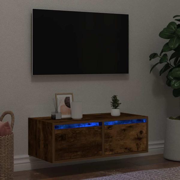 ARDEBO.de - TV-Schrank mit LED-Leuchten Räuchereiche 75x35,5x25 cm