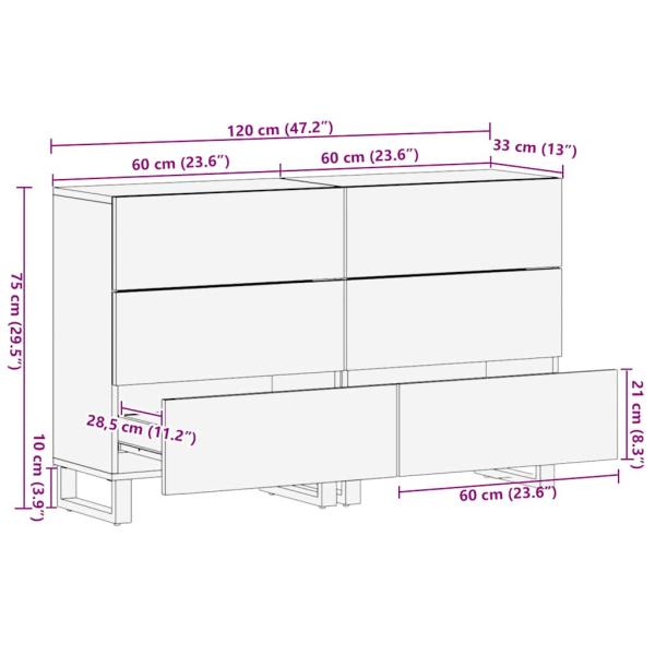 Sideboards 2 Stk. Schwarz 60x33x75 cm Massivholz Mango