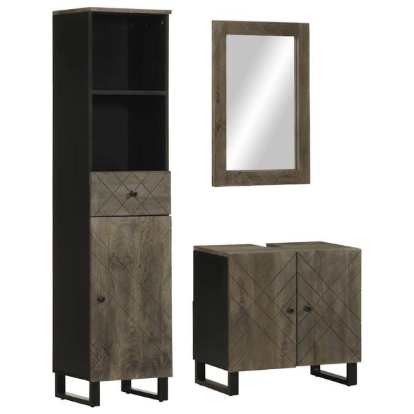 ARDEBO.de - 3-tlg. Badmöbel-Set Schwarz Massivholz Mango