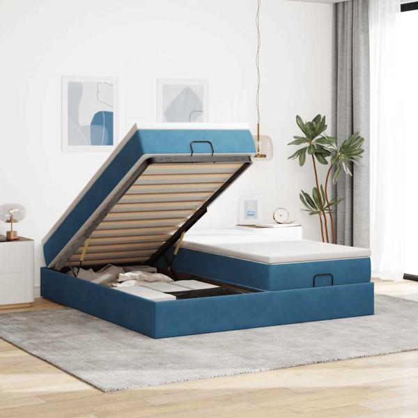 ARDEBO.de - Ottoman-Bett mit Matratzen Dunkelblau 180x200 cm Samt