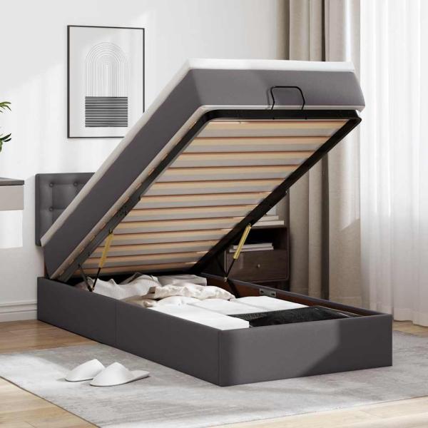 ARDEBO.de - Ottoman-Bett mit Matratze Grau 90x200 cm Kunstleder
