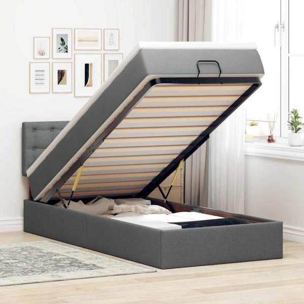 ARDEBO.de - Ottoman-Bett mit Matratze Dunkelgrau 90x200 cm Stoff