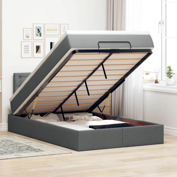 ARDEBO.de - Ottoman-Bett mit Matratze Dunkelgrau 120x200 cm Stoff