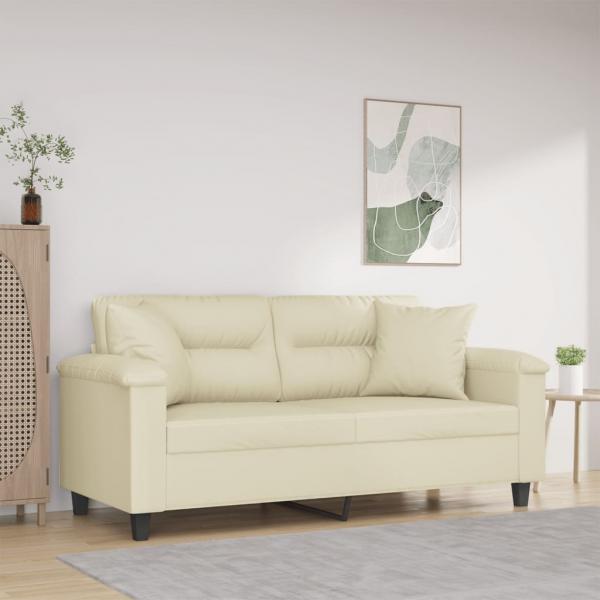 ARDEBO.de - 2-Sitzer-Sofa mit Zierkissen Creme 140 cm Kunstleder
