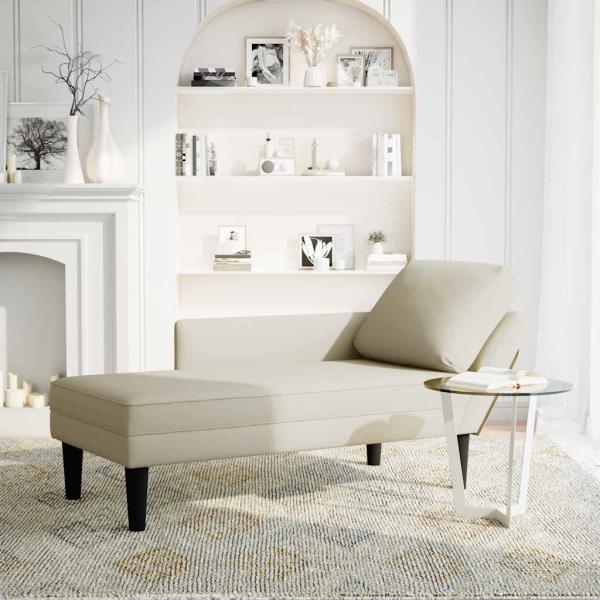 Chaiselongue mit Kissen und Rechter Armlehne Creme Samt