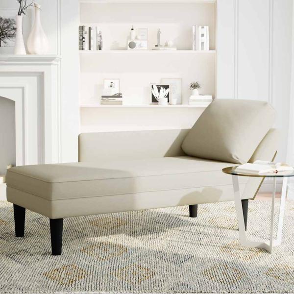 Chaiselongue mit Kissen und Rechter Armlehne Creme Samt