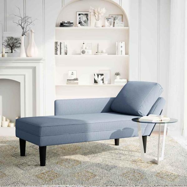 Chaiselongue mit Kissen Blau Cordstoff