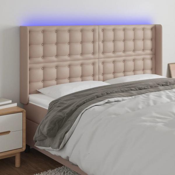 ARDEBO.de - LED Kopfteil Cappuccino-Braun 203x16x118/128cm Kunstleder