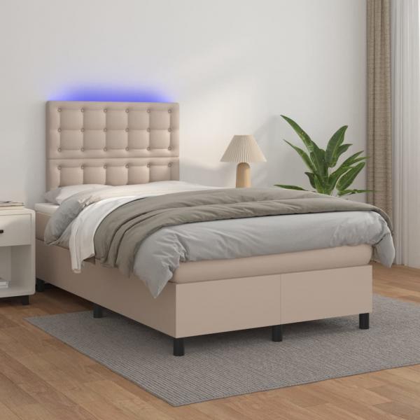 ARDEBO.de - Boxspringbett mit Matratze & LED Cappuccino-Braun 120x200cm