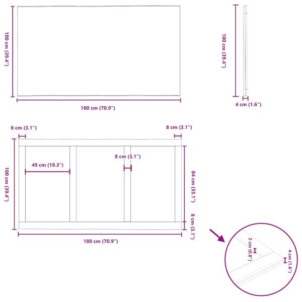 Tischplatte Hellbraun 180x100x4,2cm Massivholz Eiche Rechteckig
