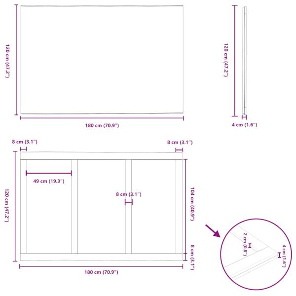Tischplatte Hellbraun 180x120x4,2cm Massivholz Eiche Rechteckig