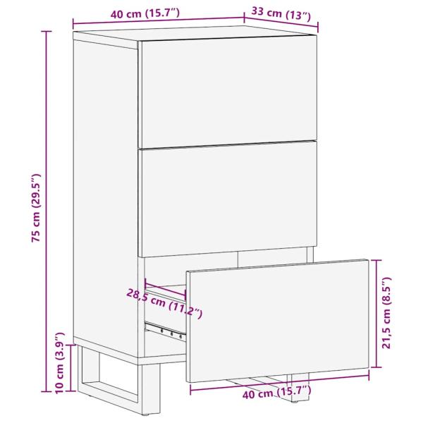 Sideboard Schwarz 40x33x75 cm Massivholz Mango