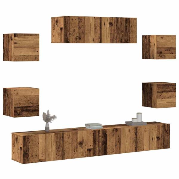 ARDEBO.de - 7-tlg. TV-Schrank-Set Wandmontage Altholz-Optik Holzwerkstoff
