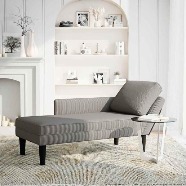 ARDEBO.de - Chaiselongue mit Kissen Hellgrau Cordstoff