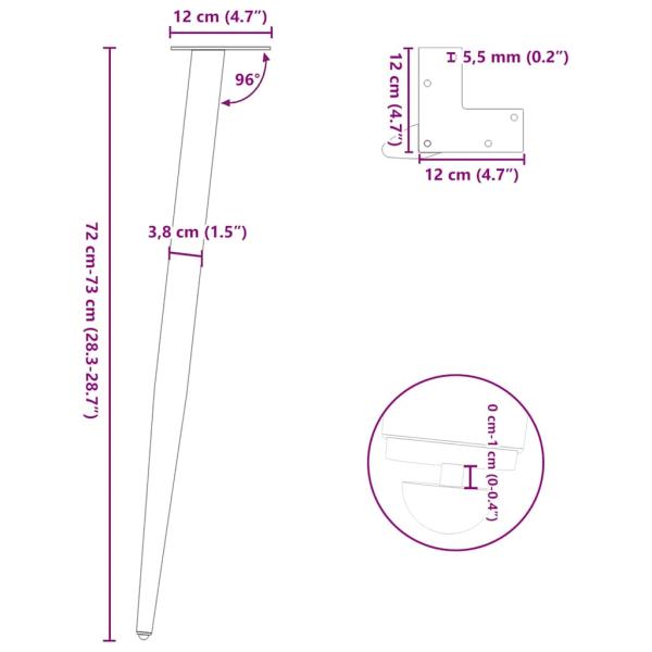 Couchtischbeine Konische Form 4 Stk. Schwarz 72-73 cm Stahl