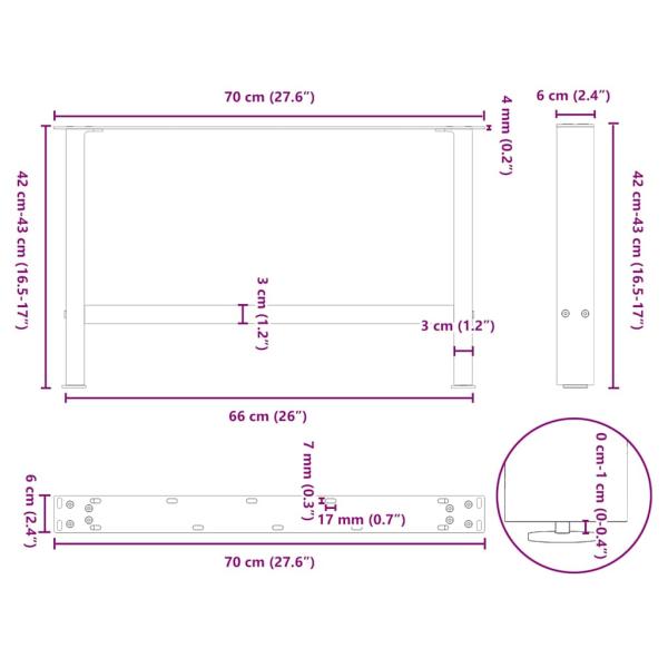 Couchtischbeine Weiß 2 Stk. 70x(42-43) cm Stahl