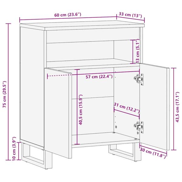 Sideboard Schwarz 60x33x75 cm Massivholz Mango