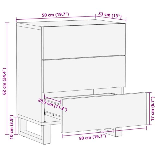 Nachttisch Schwarz 50x33x62 cm Massivholz Mango