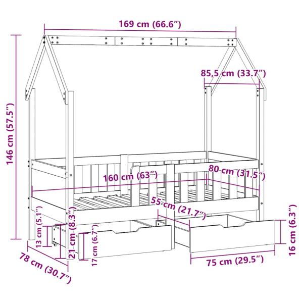 Kinderbett mit Schubladen 80x160 cm Massivholz Kiefer