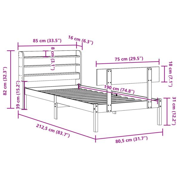 Massivholzbett ohne Matratze Weiß 75x190 cm Kiefernholz