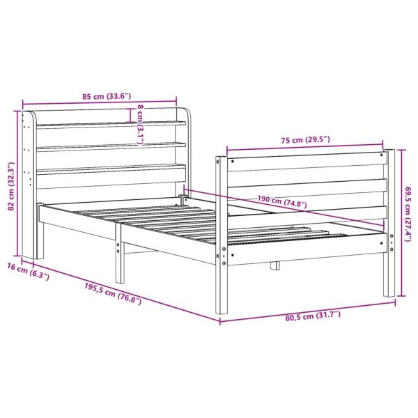 Bettgestell mit Kopfteil ohne Matratze Weiß 75x190 cm