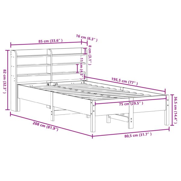 Massivholzbett ohne Matratze Weiß 75x190 cm Kiefernholz