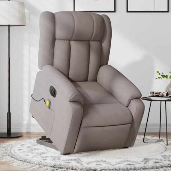ARDEBO.de - Elektrischer Massagesessel mit Aufstehhilfe Taupe Stoff