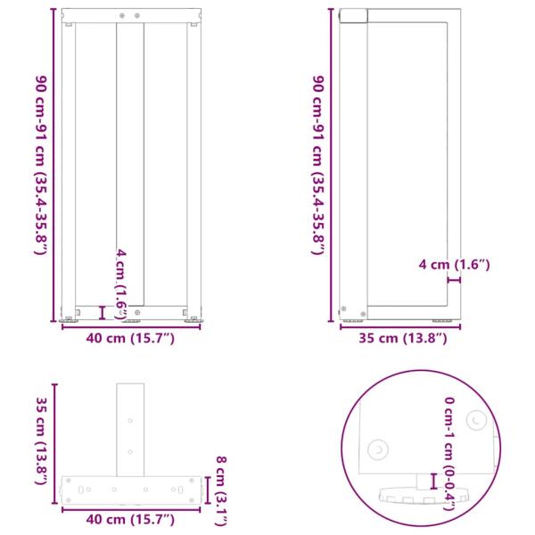 Bartischbeine T-Form 2 Stk. Anthrazit 40x35x(91-92) cm Stahl