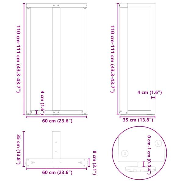 Bartischbeine T-Form 2 Stk. Schwarz 60x35x(111-112) cm Stahl
