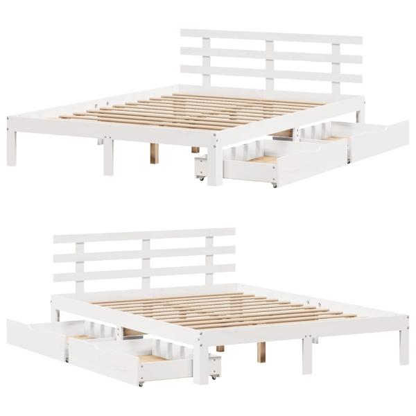 Massivholzbett mit Schubladen Weiß 150x200 cm Kiefer
