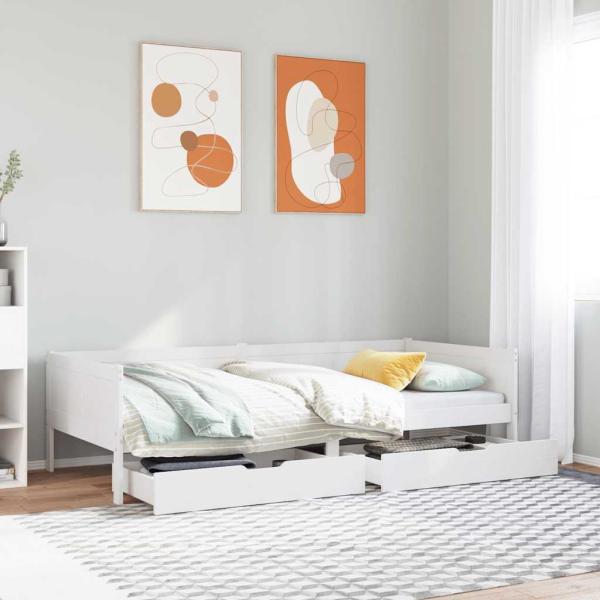 ARDEBO.de - Tagesbett mit Schubladen Weiß 90x190 cm Kiefernholz