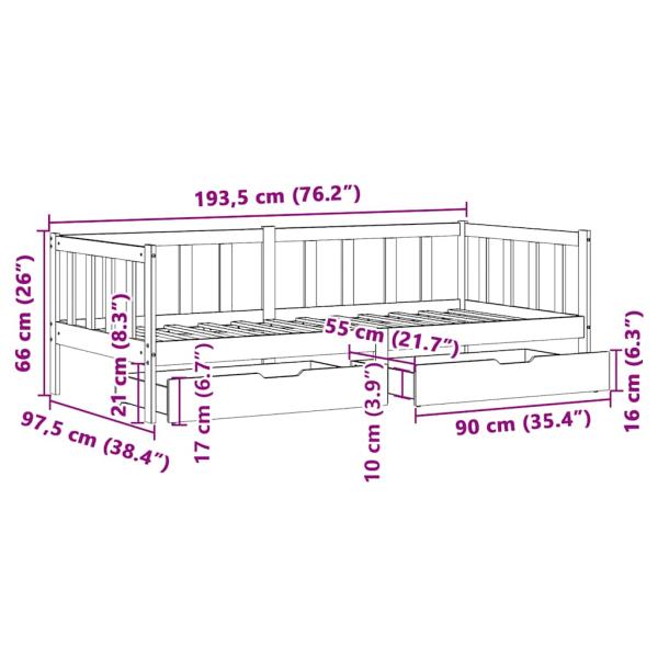 Tagesbett mit Schubladen Weiß 90x190 cm Kiefernholz