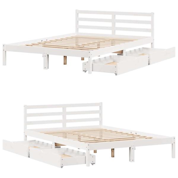 Massivholzbett ohne Matratze Weiß 140x190 cm Kiefernholz