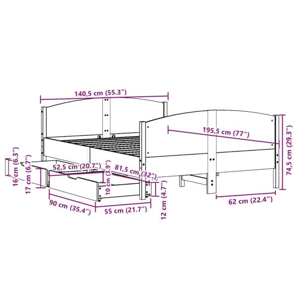 Massivholzbett ohne Matratze Weiß 135x190 cm Kiefernholz