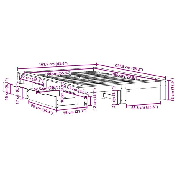 Massivholzbett ohne Matratze Weiß 140x190 cm Kiefernholz