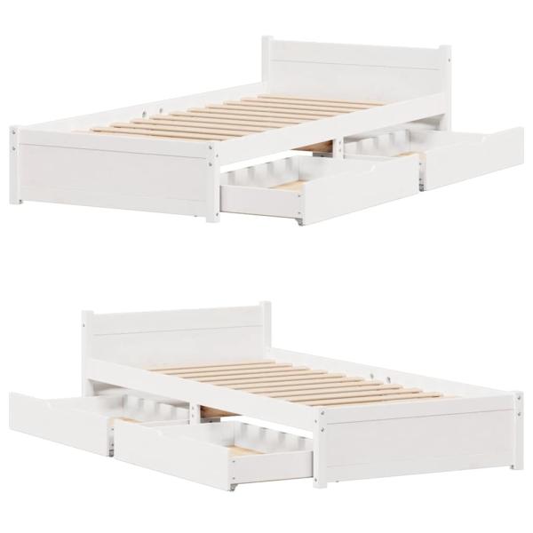 Massivholzbett ohne Matratze Weiß 75x190 cm Kiefernholz