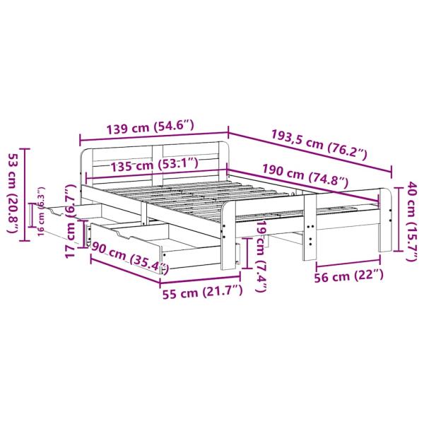 Massivholzbett ohne Matratze Weiß 135x190 cm Kiefernholz