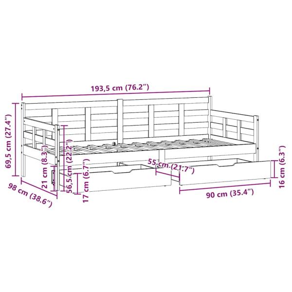 Tagesbett mit Schubladen Weiß 90x190 cm Kiefernholz
