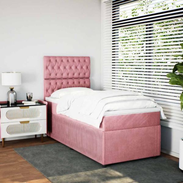 ARDEBO.de - Boxspringbett mit Matratze Rosa 90x190 cm Samt