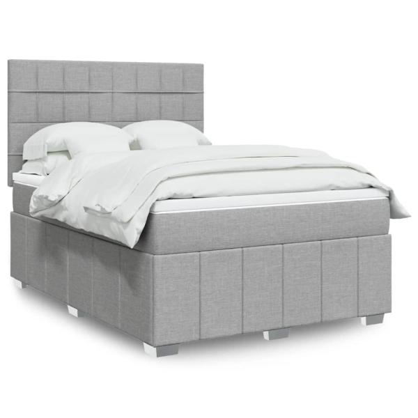 ARDEBO.de - Boxspringbett mit Matratze Hellgrau 140x200 cm Stoff