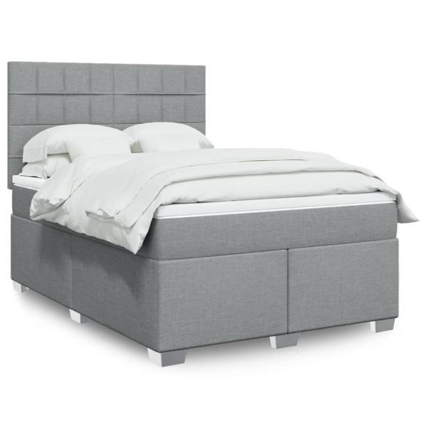 ARDEBO.de - Boxspringbett mit Matratze Hellgrau 140x200 cm Stoff