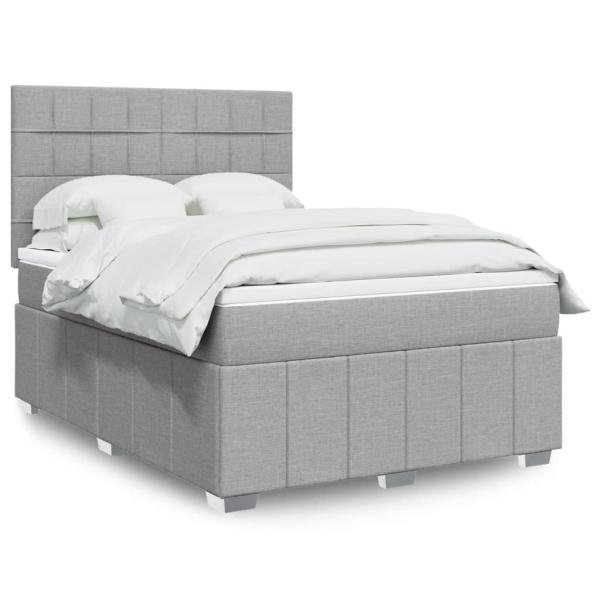 ARDEBO.de - Boxspringbett mit Matratze Hellgrau 140x200 cm Stoff