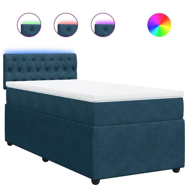 Boxspringbett mit Matratze Blau 90x190 cm Samt