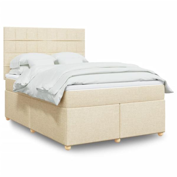 ARDEBO.de - Boxspringbett mit Matratze Creme 140x200 cm Stoff