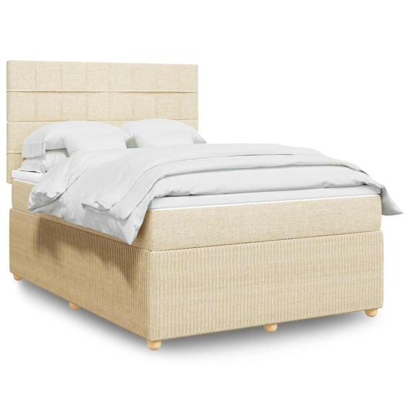 ARDEBO.de - Boxspringbett mit Matratze Creme 140x200 cm Stoff