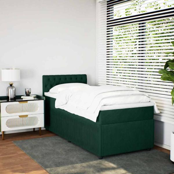 Boxspringbett mit Matratze Dunkelgrün 90x190 cm Samt
