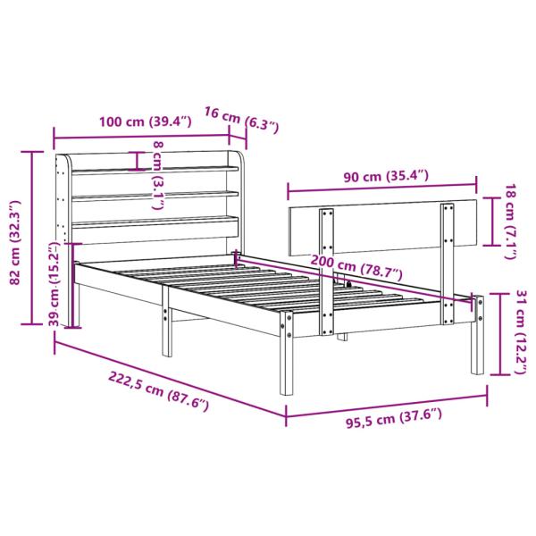 Massivholzbett ohne Matratze 90x200 Kiefernholz
