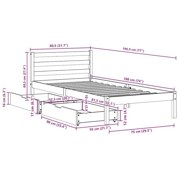Massivholzbett ohne Matratze 75x190 cm Kiefernholz