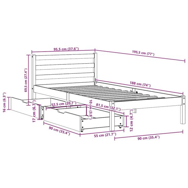 Massivholzbett ohne Matratze 90x190 cm Kiefer